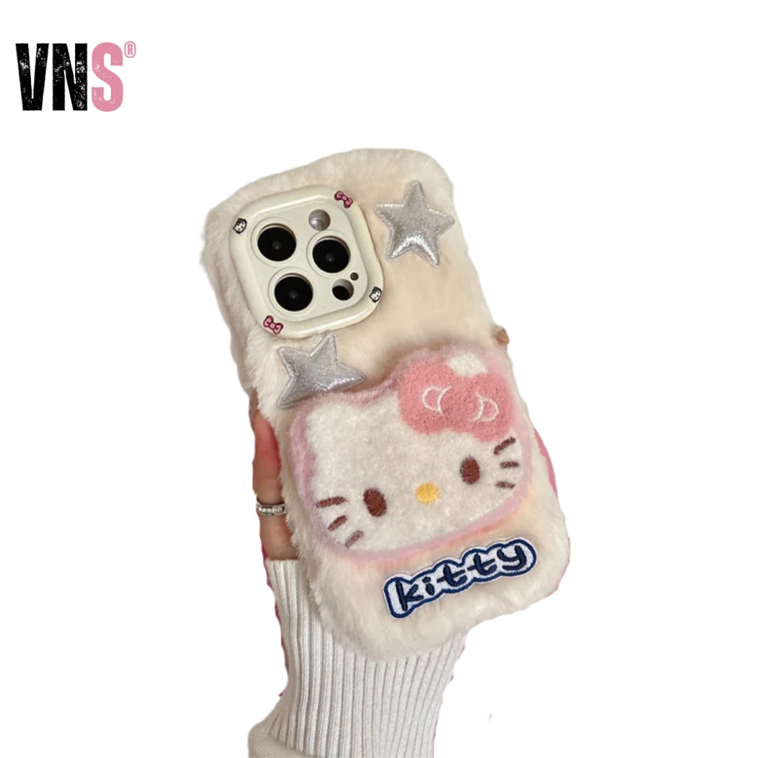 Camera Holder Stand Shockproof Phone Case For iPhone 11 12 13 14 15 16 Pro Max Plus Bumper Cute 3D Fur Fluffy Cover