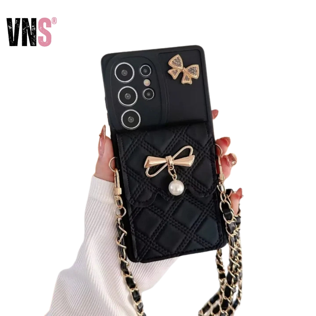 3D Bowknot Crossbody Card Holder Wallet Phone Case For Samsung Galaxy S25 Ultra S24 S23 S21 S20 FE S22+ Plus Note 20 Soft Cover