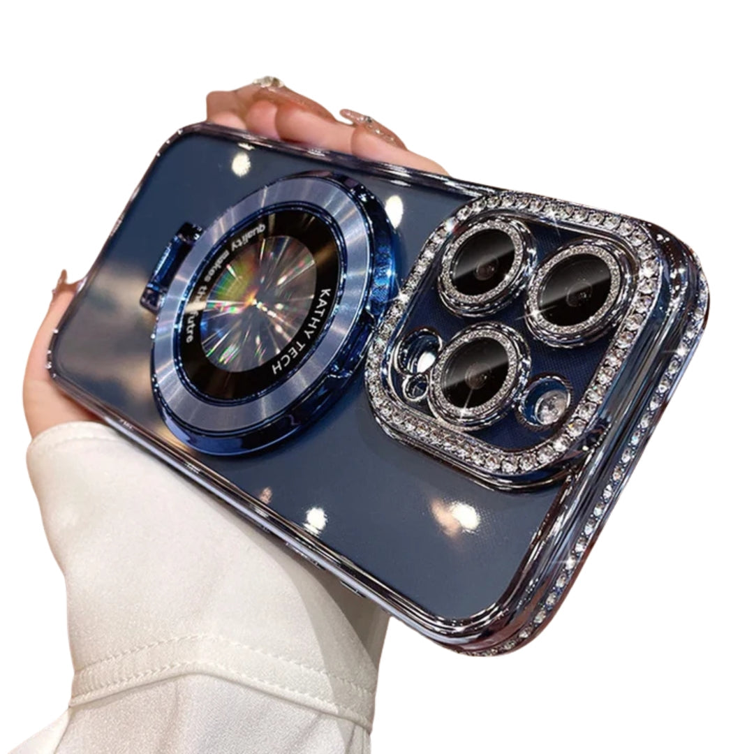 Luxury Plating For Magsafe Magnetic Stand Holder Glitter Diamond Case For iPhone 16 15 11 12 13 14 Pro Max Soft Silicone Cover