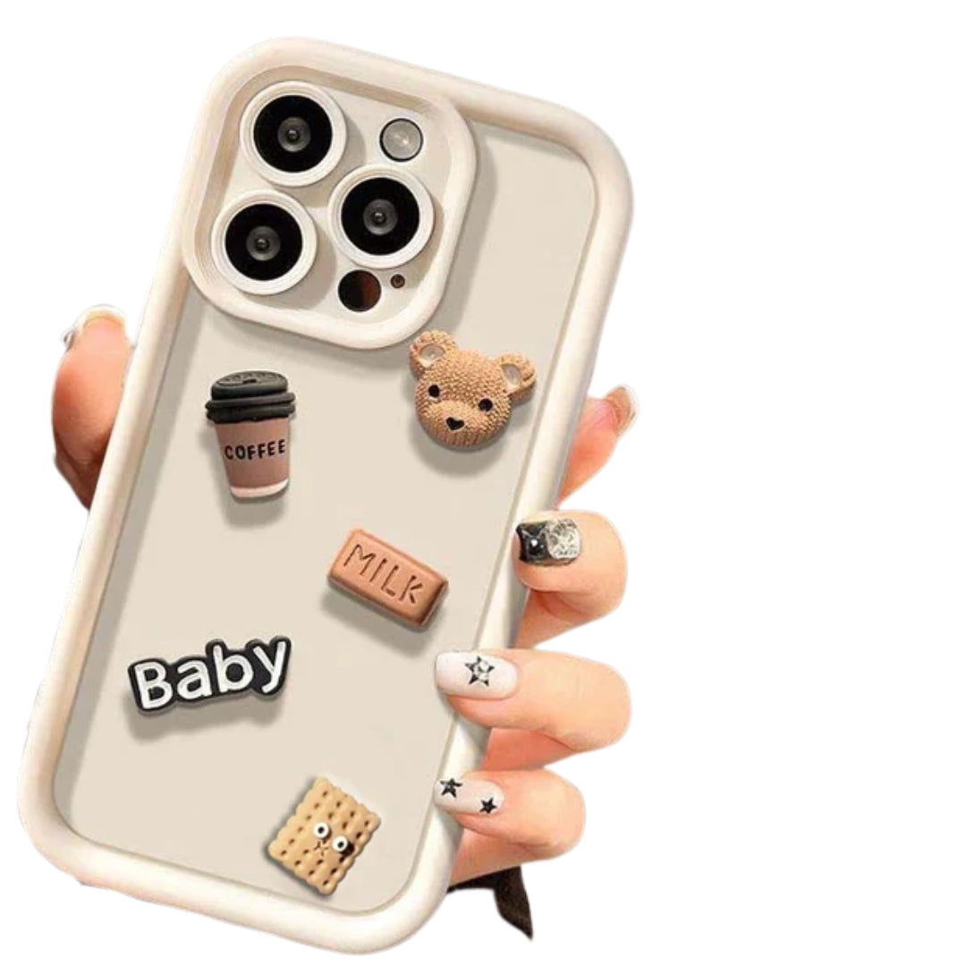 Case For iPhone 15 12 11 13 14 Pro Max 16 Pro 7 8 Plus X XS XR 15pro Cases Soft Matte Cover Cute 3D Bear Coffee Cartoon Silicone