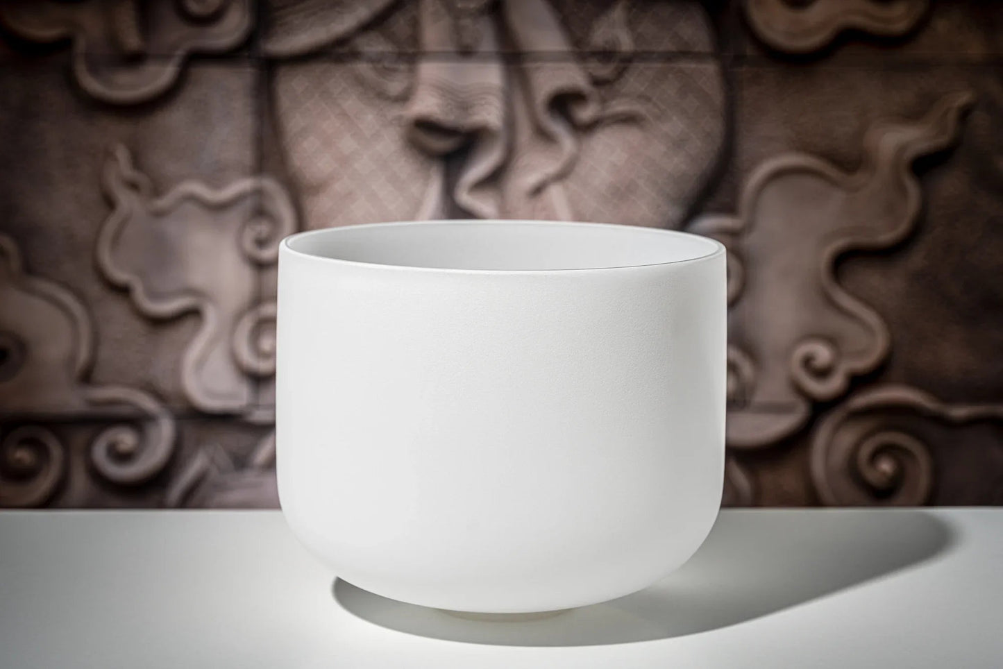 12" White-Frosted Crystal Singing Bowl, Note E4, Solar Plexus Chakra
