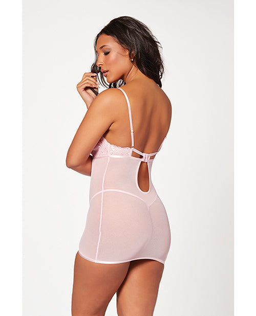 Floral Mesh Chemise & G-String Pink XL