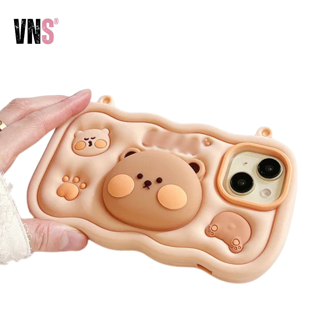 Kawaii Cartoon Case For iPhone 16 15 14 Plus 13 12 Pro Max Soft Silicone Stand Holder Cover With Strap