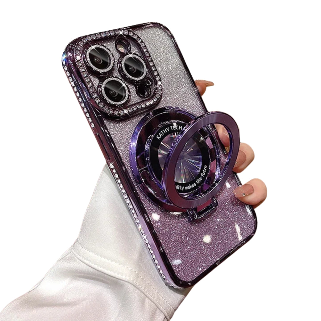 Luxury Plating For Magsafe Magnetic Stand Holder Glitter Diamond Case For iPhone 16 15 11 12 13 14 Pro Max Soft Silicone Cover