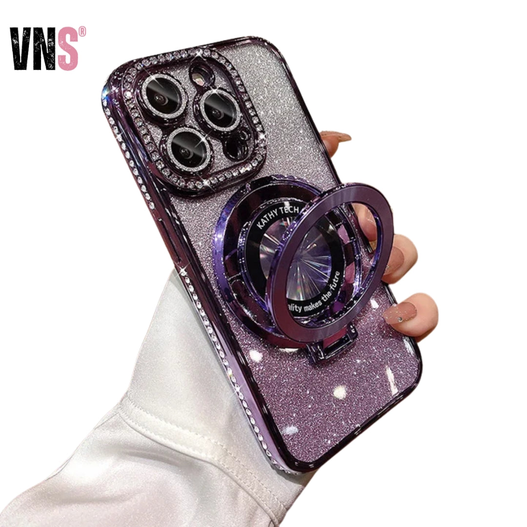 Luxury Plating For Magsafe Magnetic Stand Holder Glitter Diamond Case For iPhone 16 15 11 12 13 14 Pro Max Soft Silicone Cover