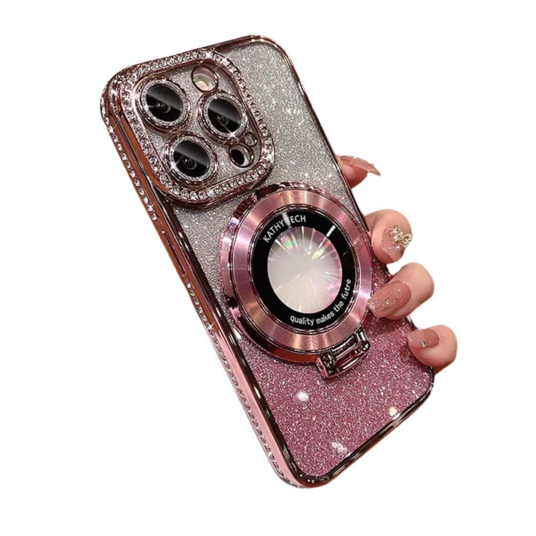 Luxury Plating For Magsafe Magnetic Stand Holder Glitter Diamond Case For iPhone 16 15 11 12 13 14 Pro Max Soft Silicone Cover