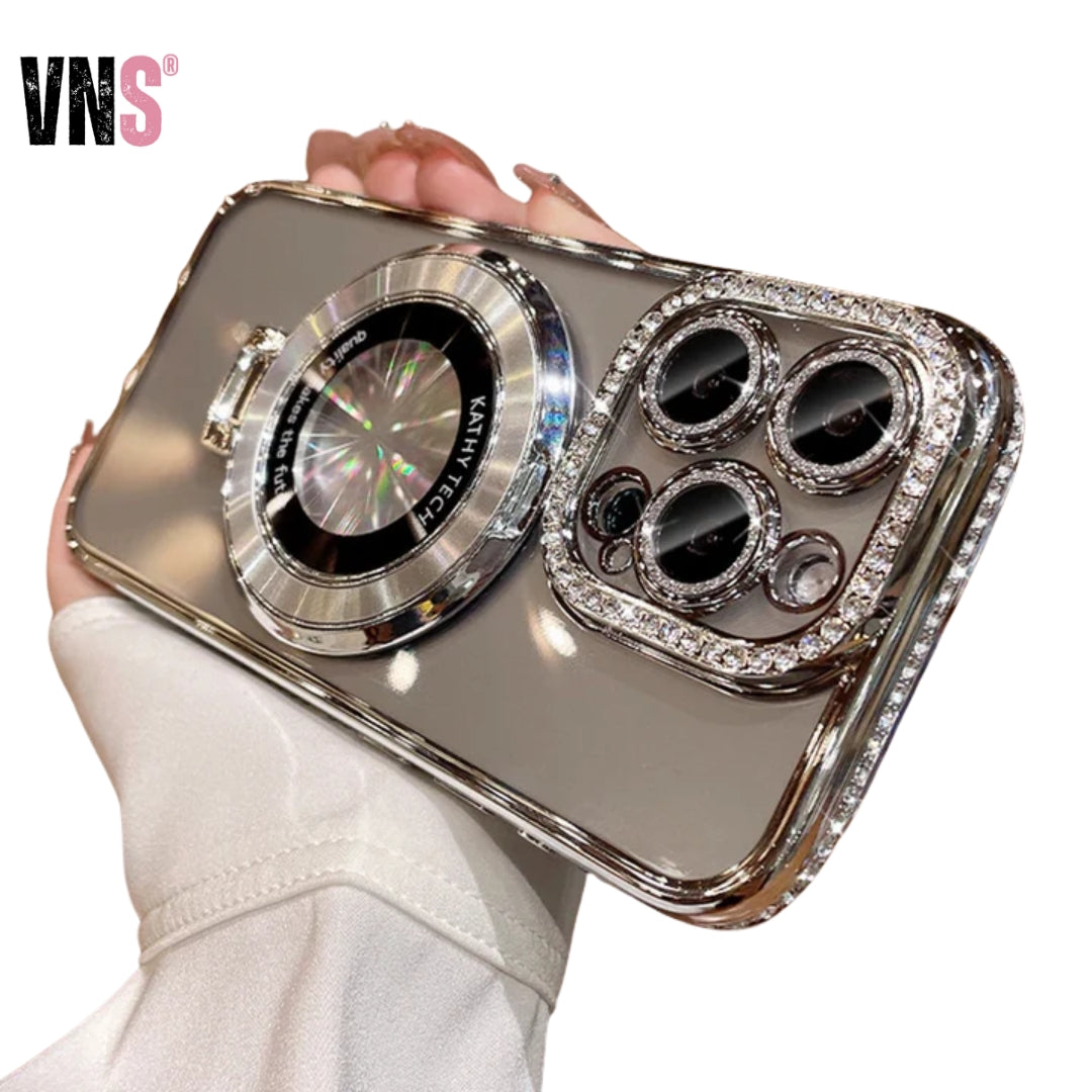 Luxury Plating For Magsafe Magnetic Stand Holder Glitter Diamond Case For iPhone 16 15 11 12 13 14 Pro Max Soft Silicone Cover