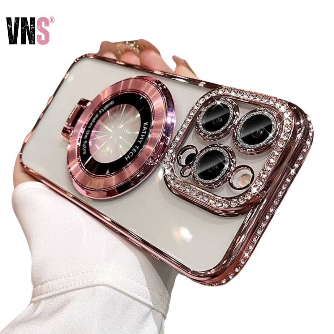 Luxury Plating For Magsafe Magnetic Stand Holder Glitter Diamond Case For iPhone 16 15 11 12 13 14 Pro Max Soft Silicone Cover