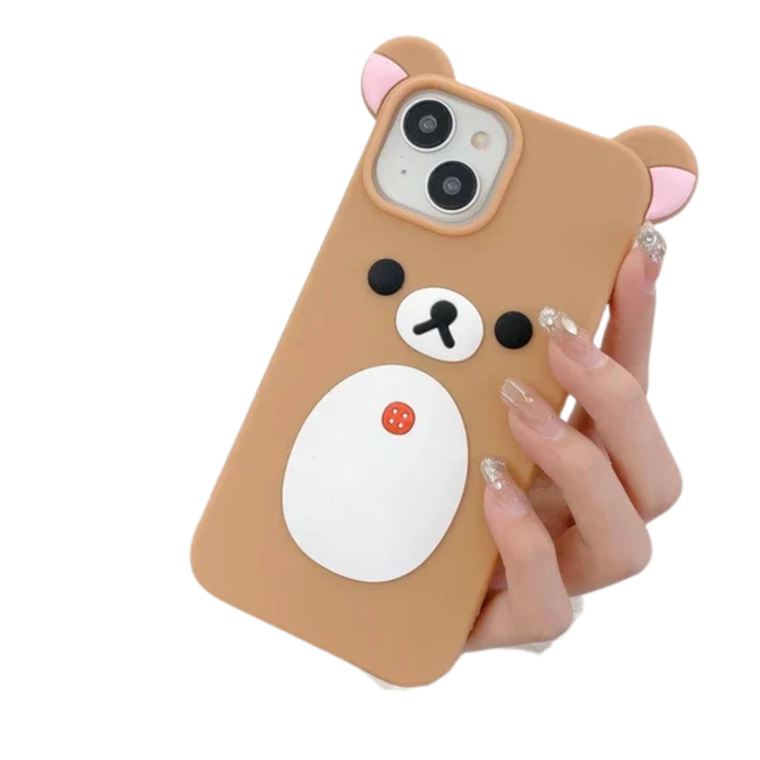 Cartoon Cute 3D Pink Ears Big Mouth Bear Silicone Soft Case for IPhone 12 13 14 15 16 Pro Max 11 15Pro 14Pro IPones Back Cover