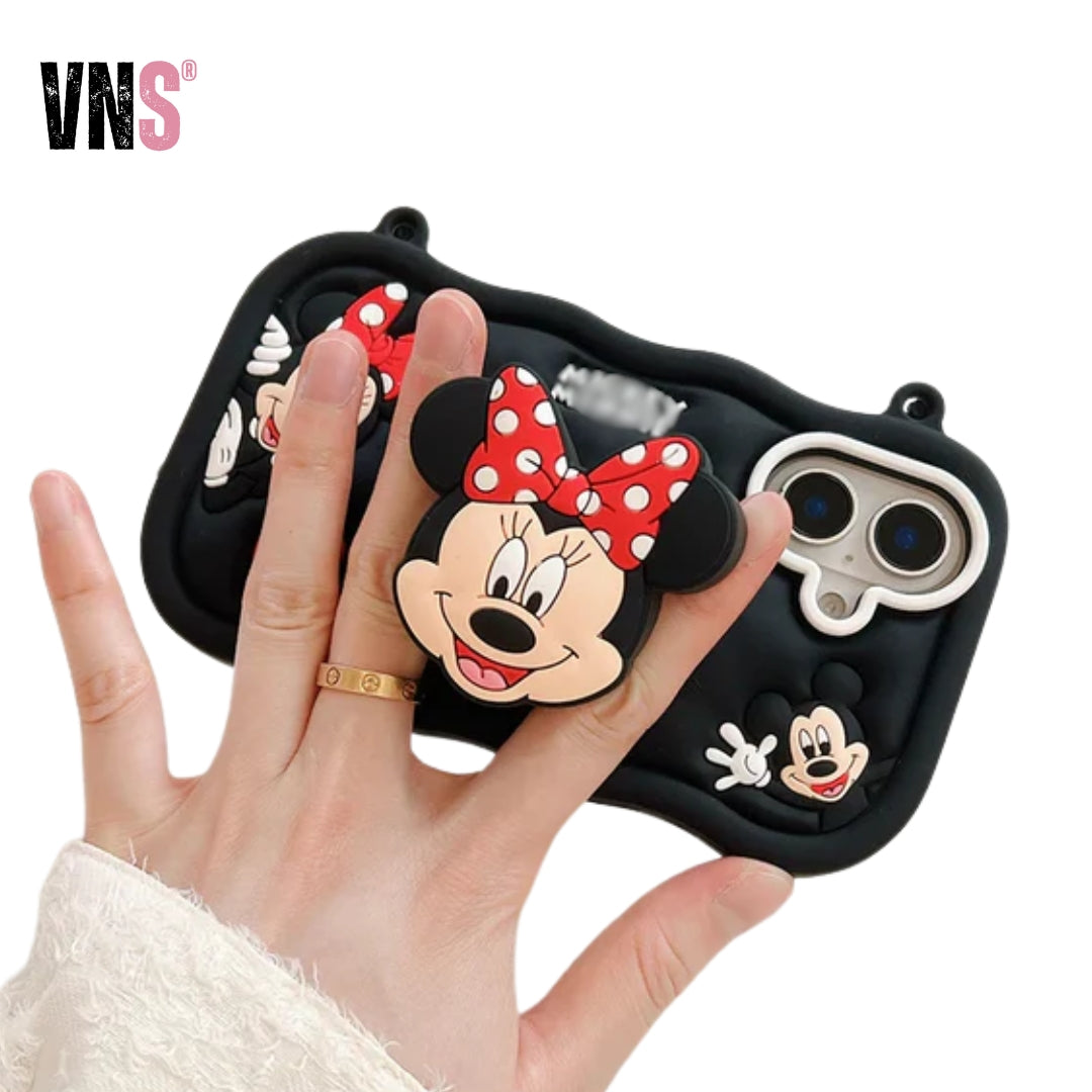 Kawaii Cartoon Case For iPhone 16 15 14 Plus 13 12 Pro Max Soft Silicone Stand Holder Cover With Strap