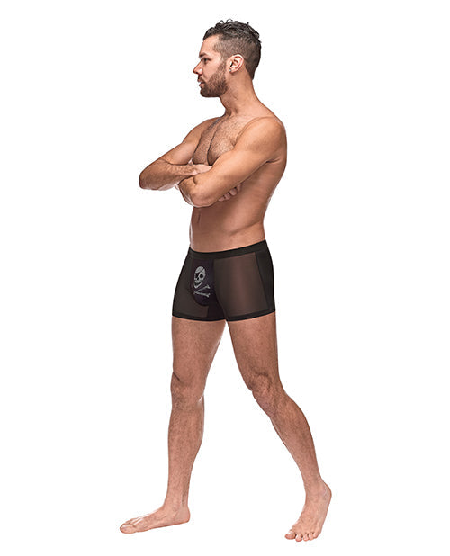 Private Screening Micro Mesh & Modal Skull Pouch Short Black SM