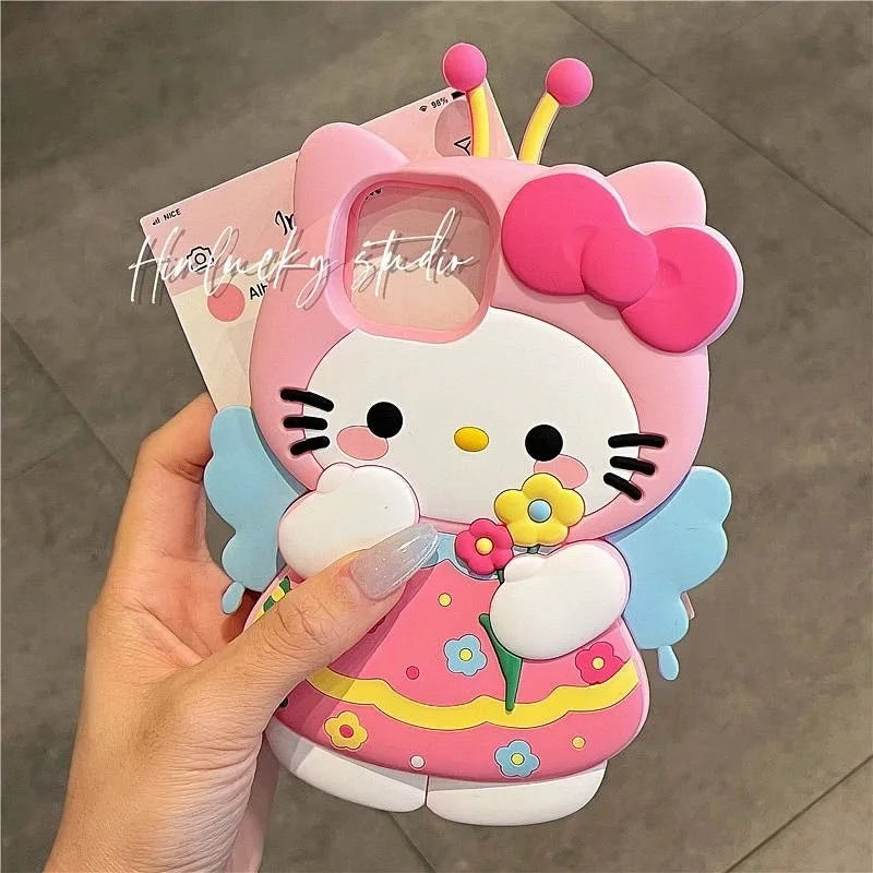 For iPhone 16 Pro Max 15 14 Plus 12 Pro 13 Mini 11 X XS XR 7 8 SE Pink Flower 3D Cartoon Silicon Soft Phone Case