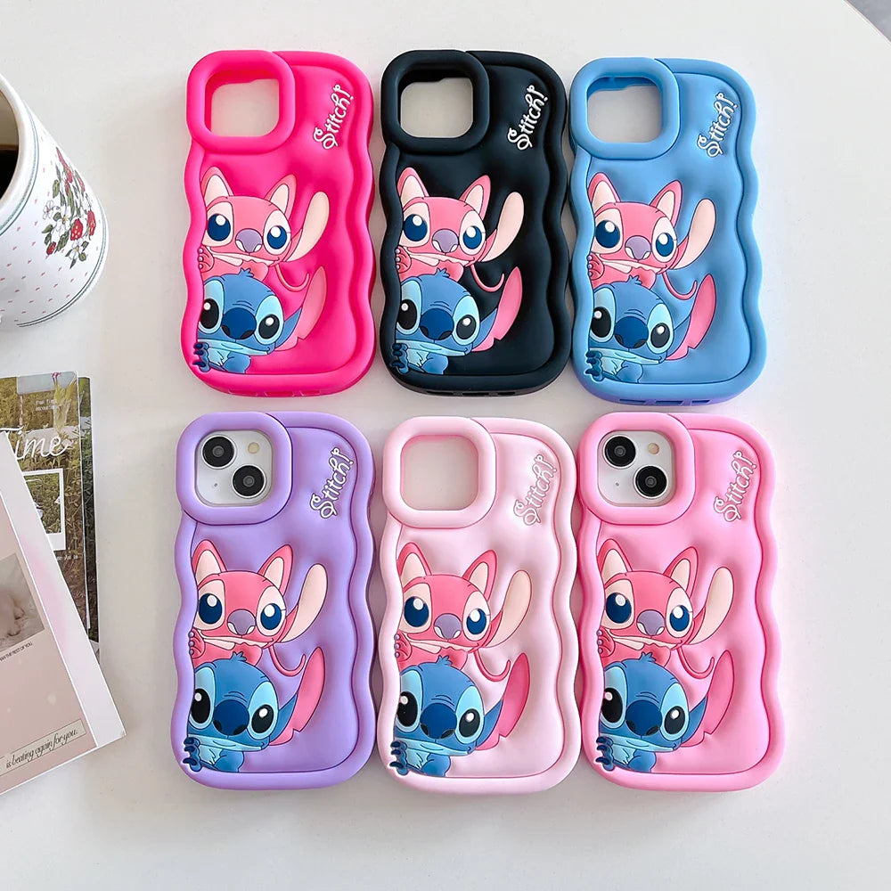 Case for iPhone X XS XR 11 12 13 Pro 14 Plus 15 Pro Max 3D Cartoon Silicon Wave Side Soft Phone Case