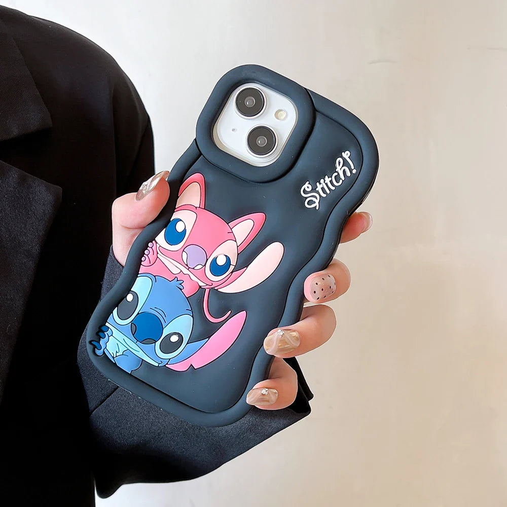 Case for iPhone X XS XR 11 12 13 Pro 14 Plus 15 Pro Max 3D Cartoon Silicon Wave Side Soft Phone Case