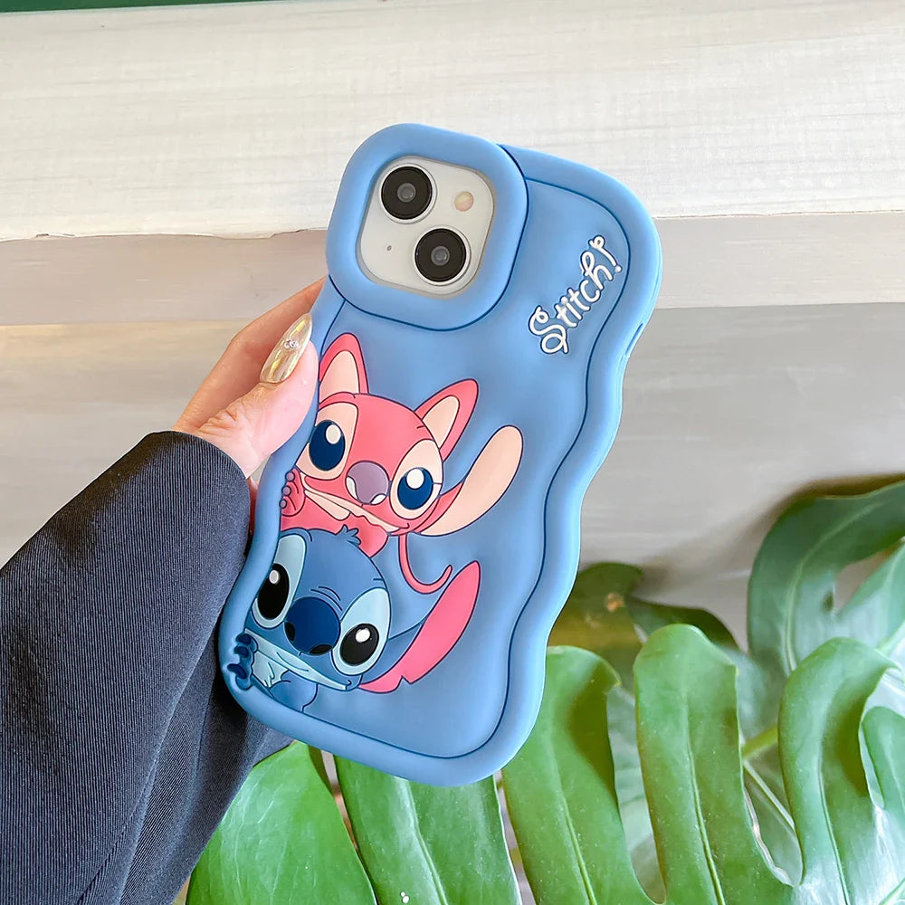 Case for iPhone X XS XR 11 12 13 Pro 14 Plus 15 Pro Max 3D Cartoon Silicon Wave Side Soft Phone Case