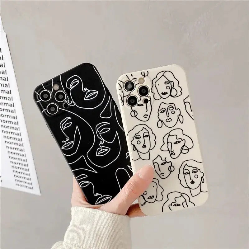 Luxury Soft Silicone Case for iPhone 13 12 11 Pro Max X XR XS 7 8 Plus SE 2020 Art Human Face Abstract Geometry Line Phone Cover