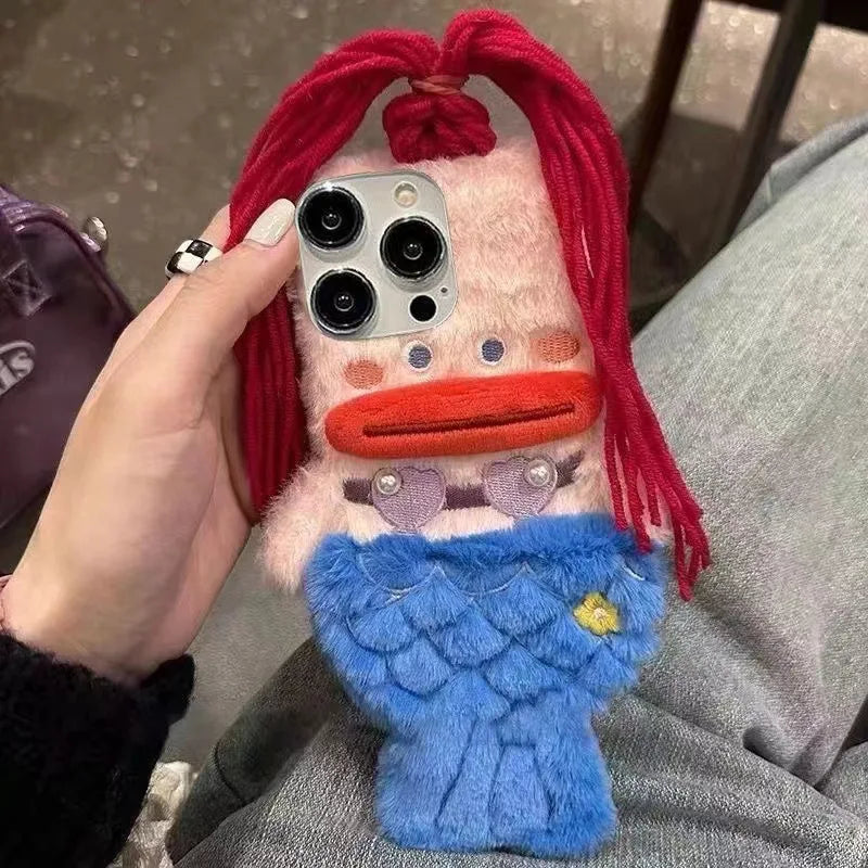 Ins Plush Cute Mermaid for Phone Cases  IPhone16 15 14 13 12 Pro Max Mini X XR XS 8 Plus SE 2020 3d Shockproof Back Cover Funda