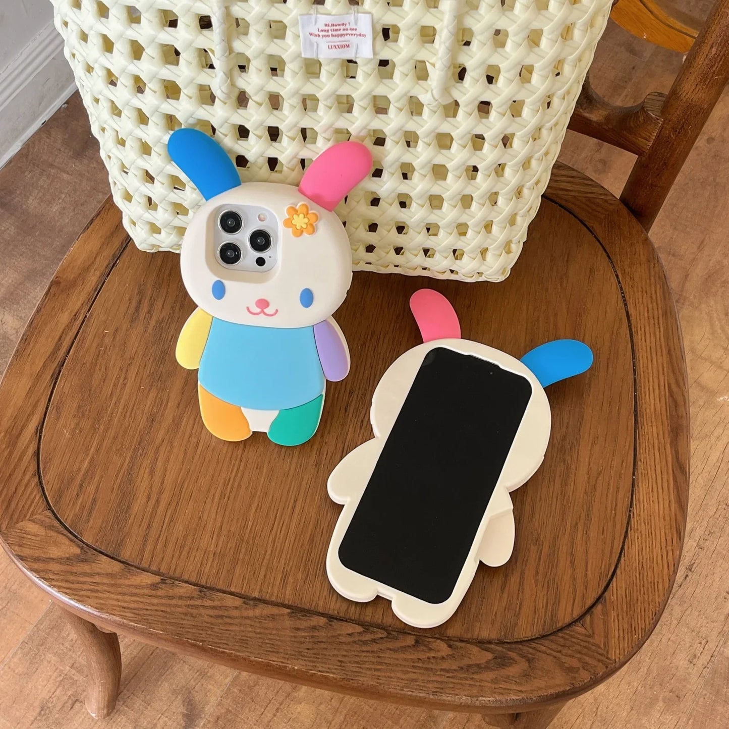 Cute Cartoon 3D rabbit Phone Case for IPhone 16 15 14 13 12Pro Max Plus Shockproof Silicone Soft High Quality Back Cover