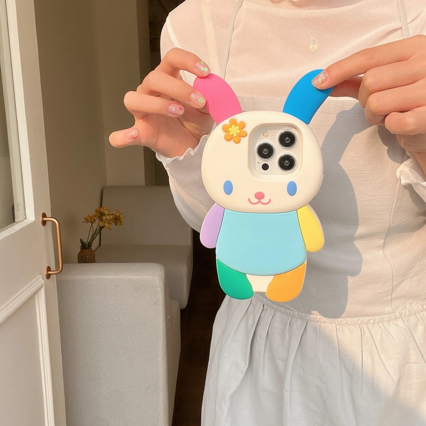 Cute Cartoon 3D rabbit Phone Case for IPhone 16 15 14 13 12Pro Max Plus Shockproof Silicone Soft High Quality Back Cover