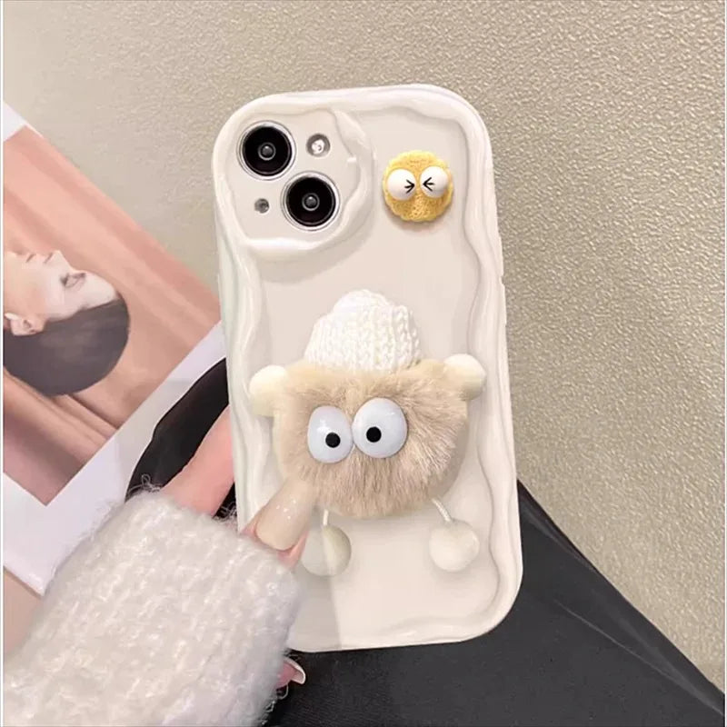 3D Fluffy Plush Briquettes Phone Case For Samsung Galaxy A54 A34 A24 A14 A13 A53 A33 A73 A23 A52 A52S A32 A22 A12 A51 A71 Cover