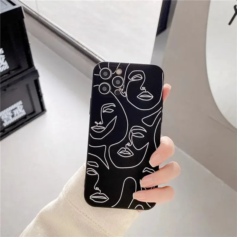 Luxury Soft Silicone Case for iPhone 13 12 11 Pro Max X XR XS 7 8 Plus SE 2020 Art Human Face Abstract Geometry Line Phone Cover