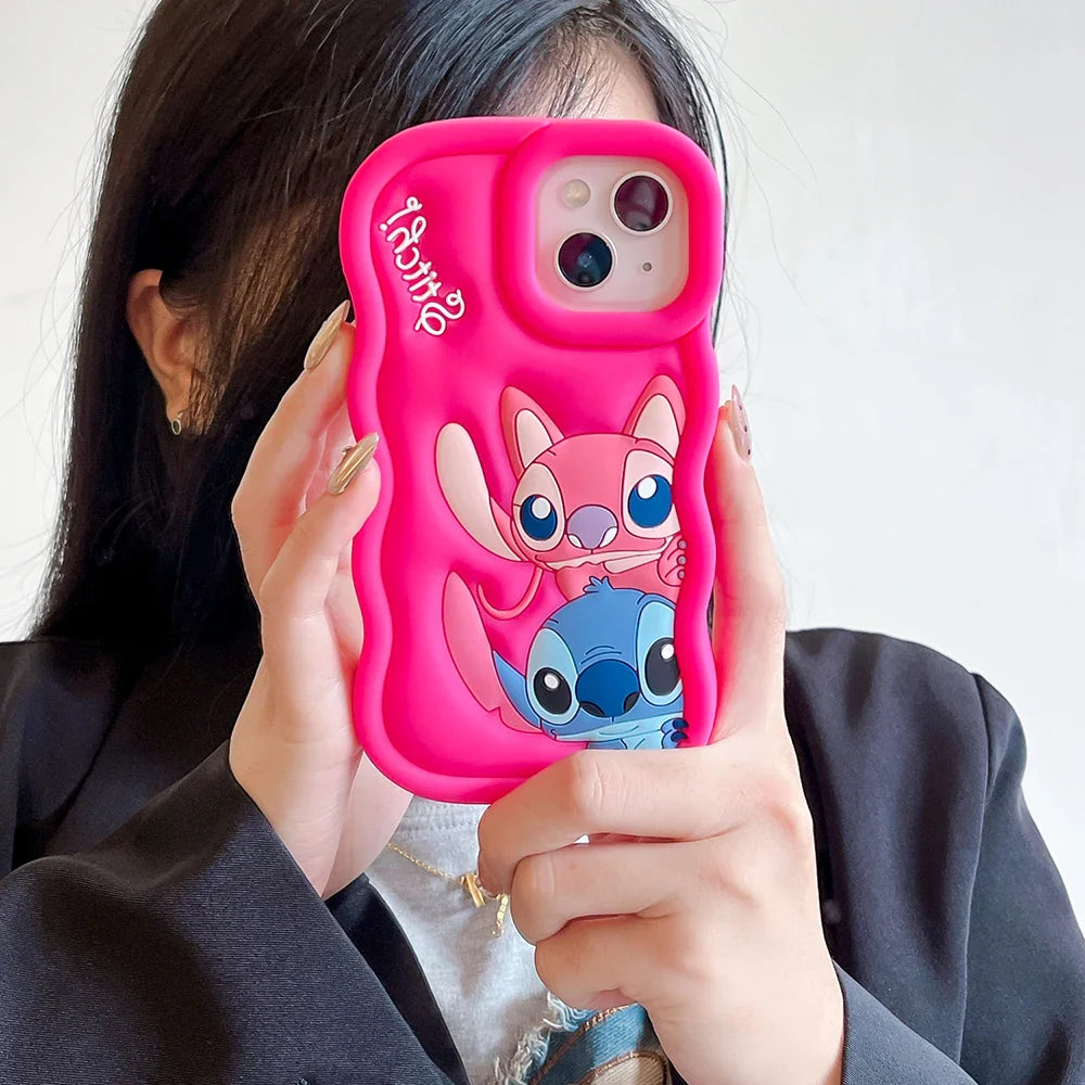 Case for iPhone X XS XR 11 12 13 Pro 14 Plus 15 Pro Max 3D Cartoon Silicon Wave Side Soft Phone Case
