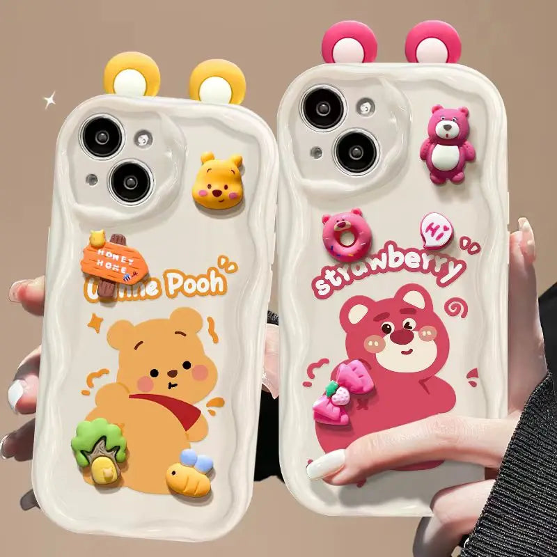 Cartoon Phone Case for iPhone 15 14 Pro Max 13 Mini 12 11 X XS XR 7 8 Plus Wave TPU With Pendant Cover