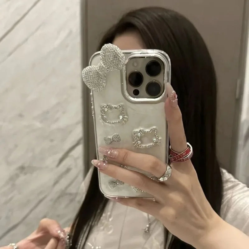Anime Diamond Three-dimensional Chain Phone Case for IPhone 11 12 13 14 15 Pro Max Plus 16Pro Shockproof Cover Gifts