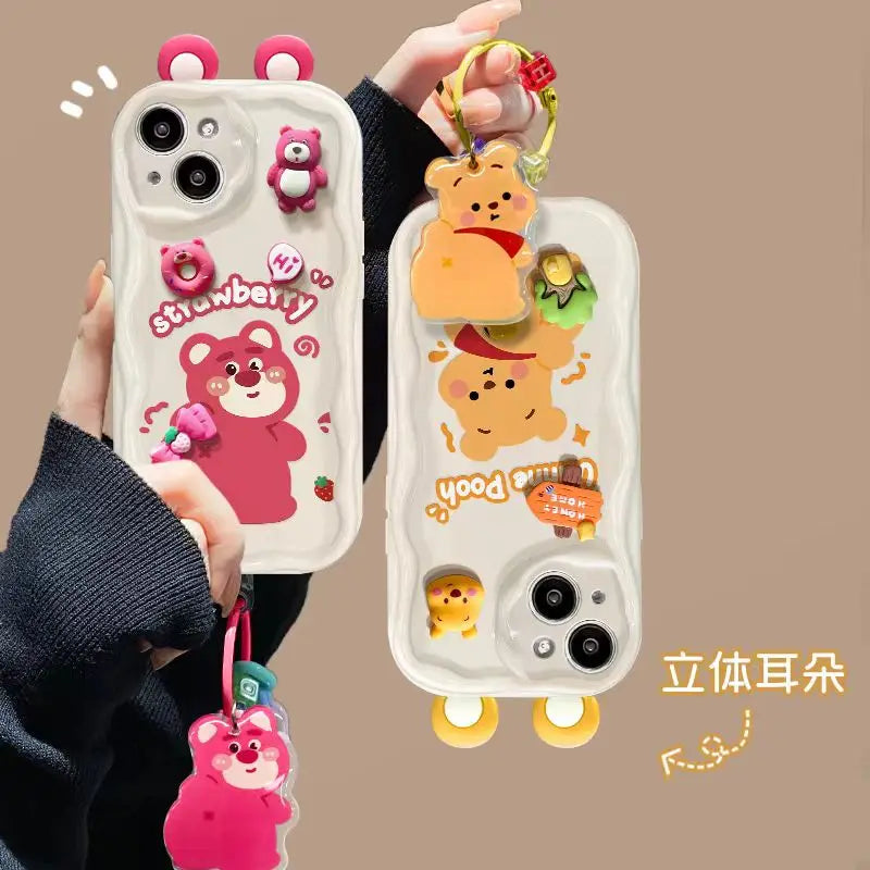 Cartoon Phone Case for iPhone 15 14 Pro Max 13 Mini 12 11 X XS XR 7 8 Plus Wave TPU With Pendant Cover
